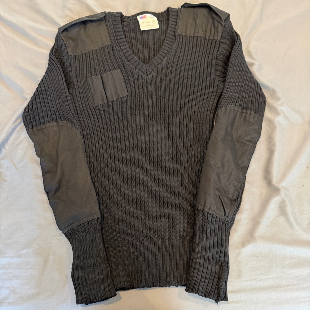 Rothco Military 100% Wool Sweater‎ Mens Sz 44 US S Black Ribbed Knit Commando
